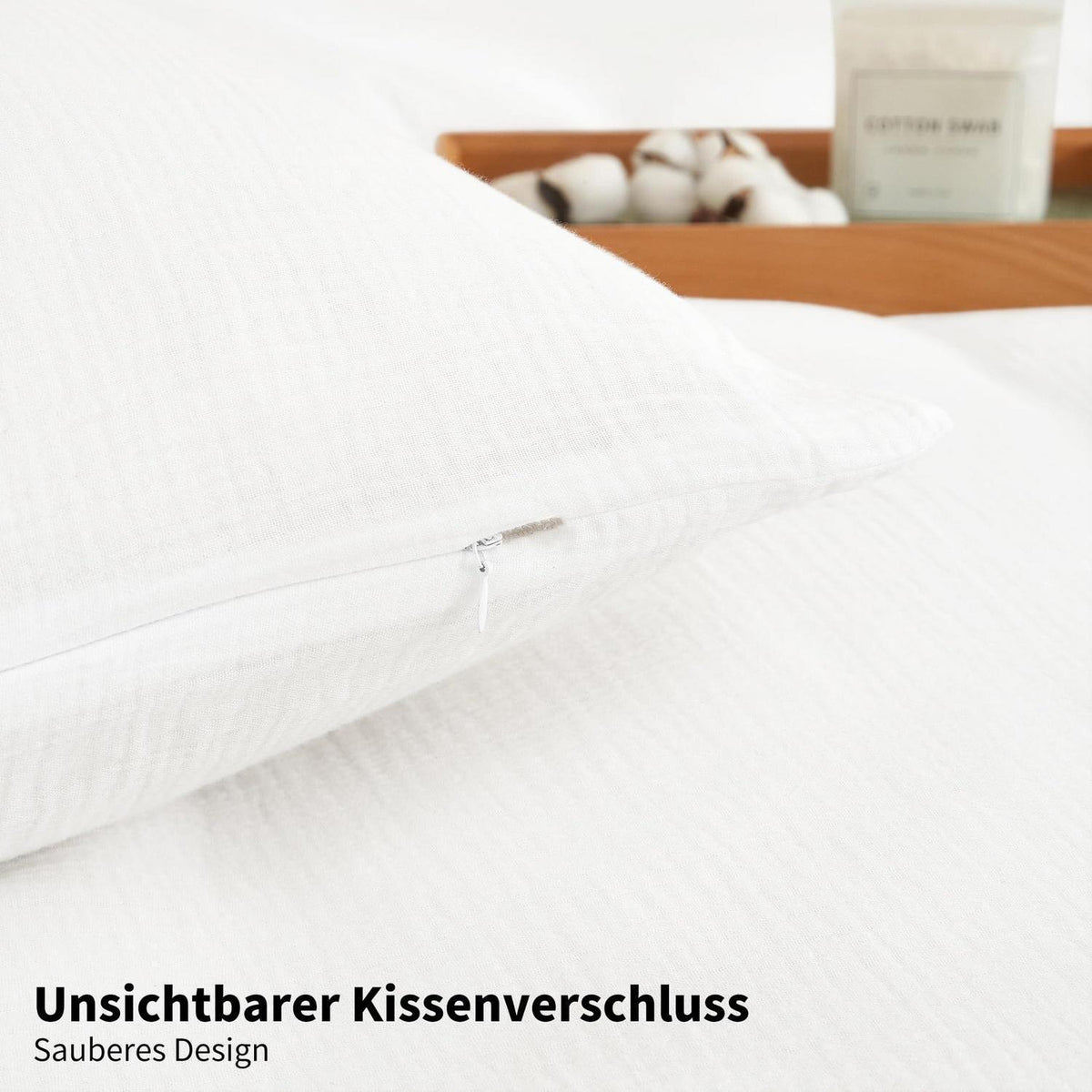 Doppelte Muslin Bettwäsche 200x220 Weiß – Weich & Atmungsaktiv