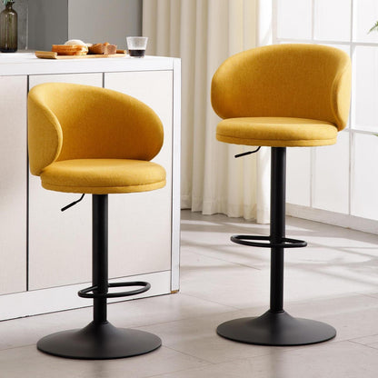 Barhocker Set 2er – Höhenverstellbar, Gelb, Leinenstoff