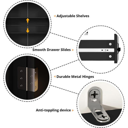 Küchenschrank mit 12 Regalen & Schublade – Schwarz