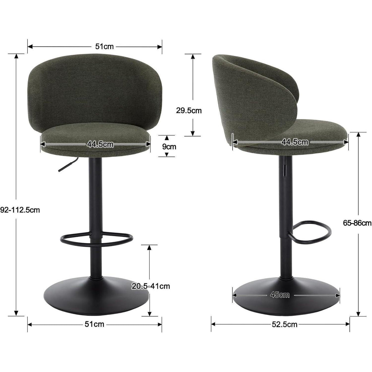 Barhocker Set 2er Leinen Grün Höhenverstellbar