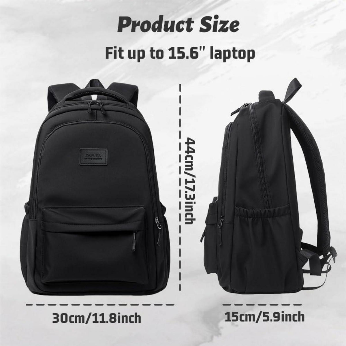 Schulrucksack 15,6 Zoll Laptop Rucksack Schwarz für Teenager