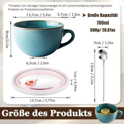 Große Keramiktasse 700ml - Kaffeebecher Blau
