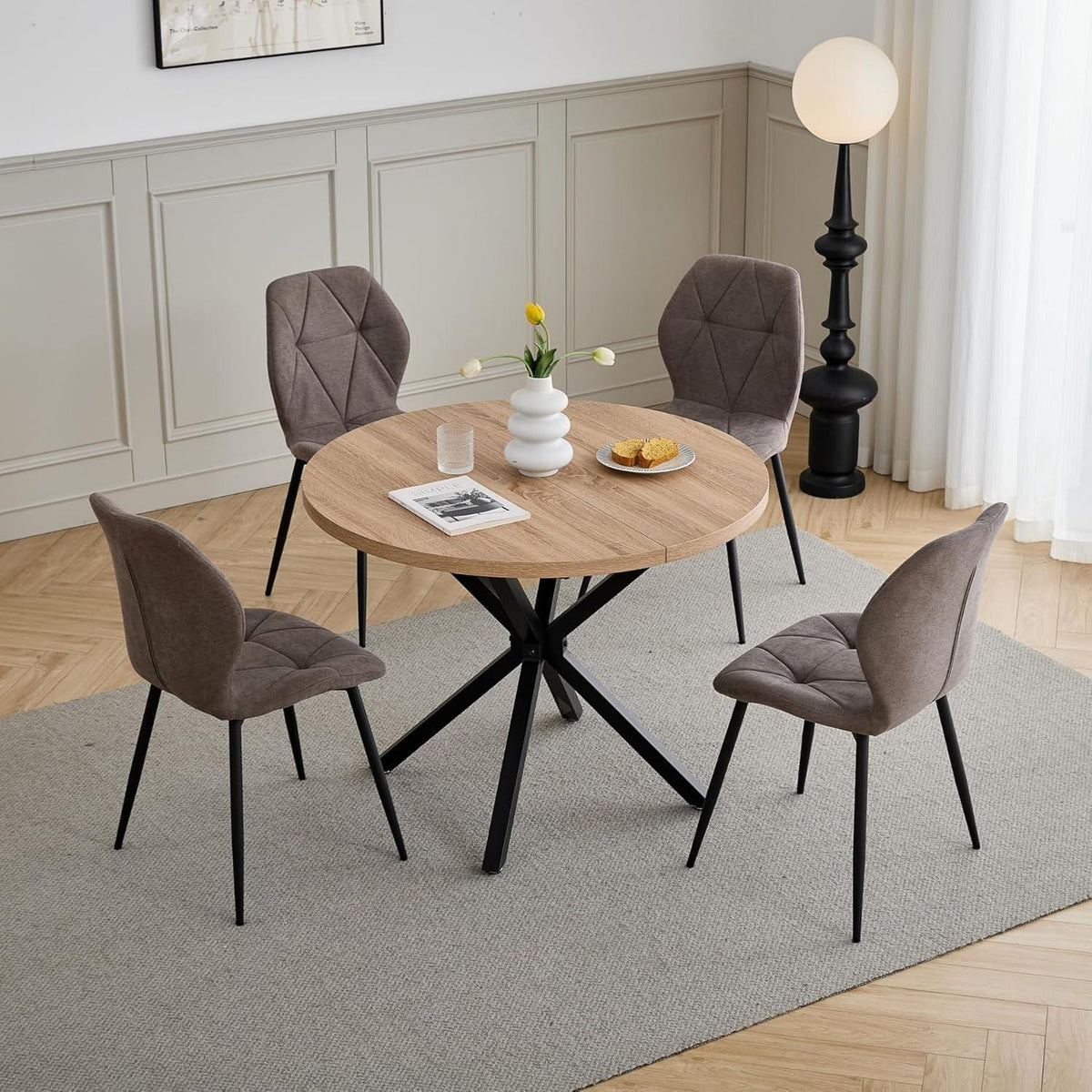 4er-Set Esszimmerstühle Leinen Braun, Gepolstert & Komfortabel