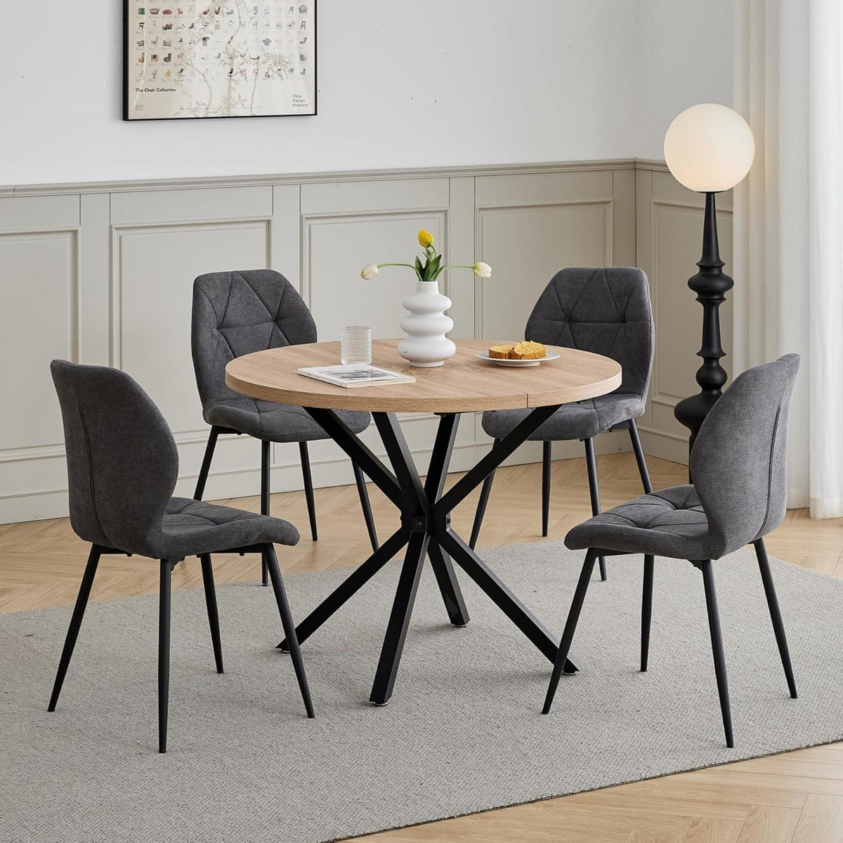 4er-Set Esszimmerstühle Leinen-Diamant Dunkelgrau
