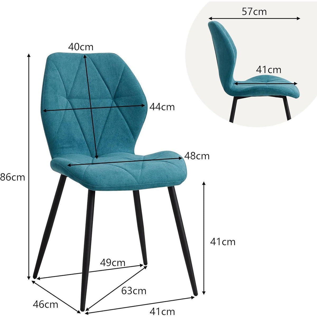 4 Esszimmerstühle Leinenstoff, gepolstert, blau