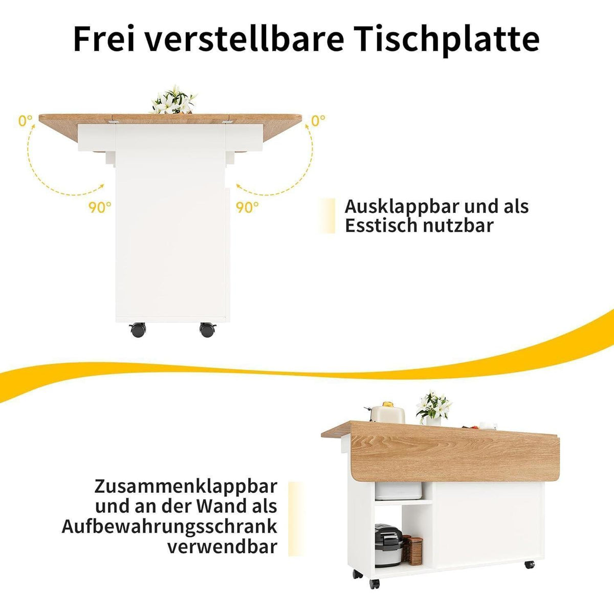 Moderne Kücheninsel mit Stauraum & klappbarer Tischplatte