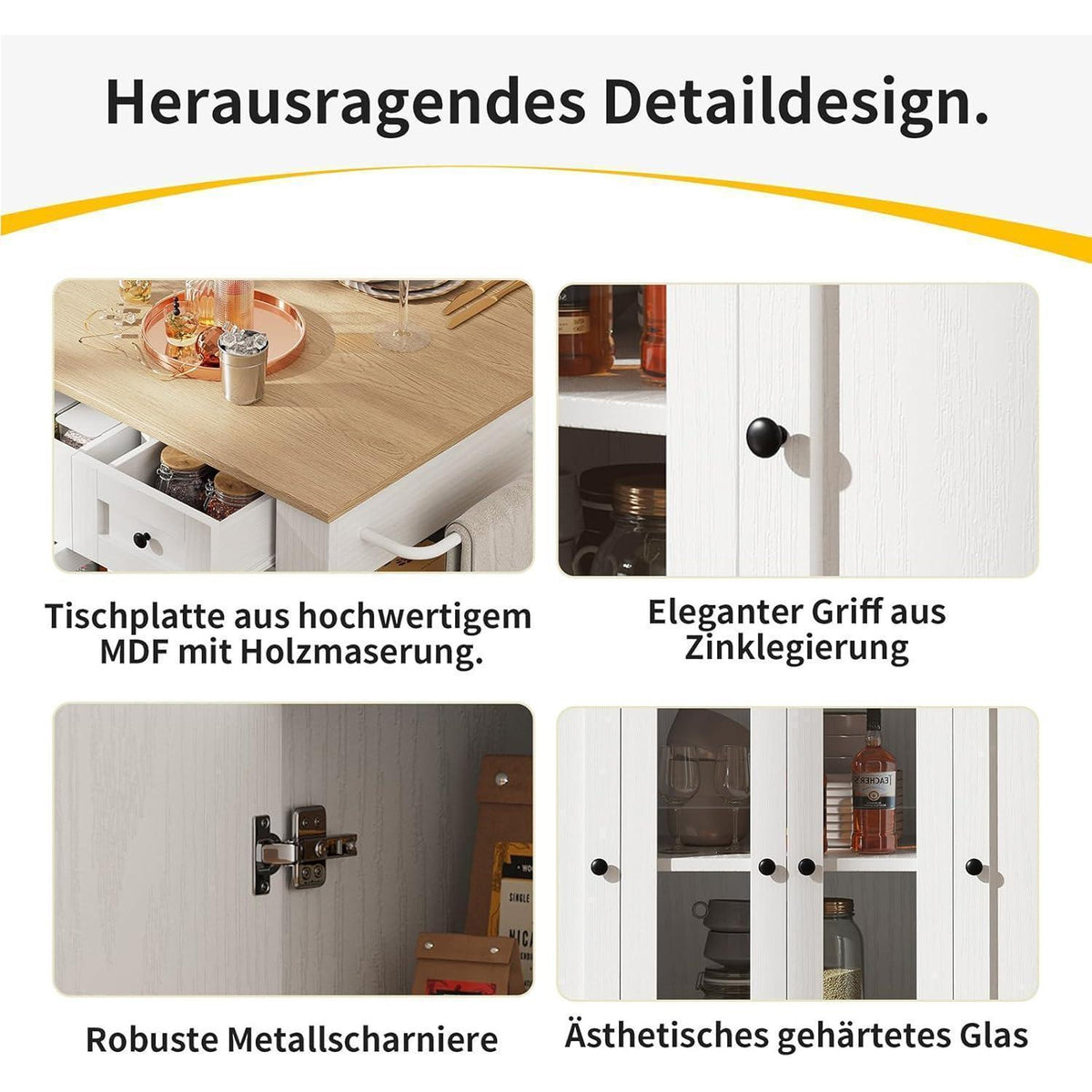 Kücheninsel mit abnehmbarer Trennwand & Glasausstattung