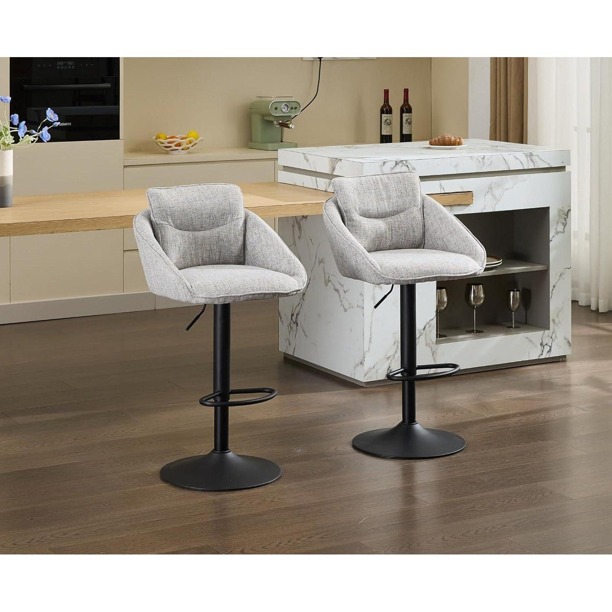 Verstellbarer Barhocker Set Grau mit Fußstütze