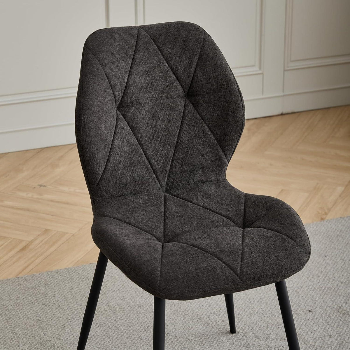 4er-Set Esszimmerstühle Leinen-Diamant Schwarz