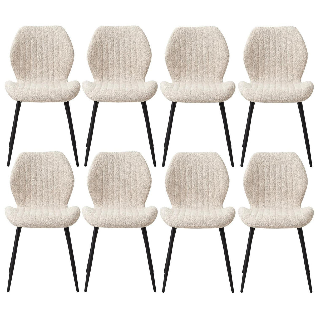 8 Esszimmerstühle Leinen Stoff Schwarz Metallbeine Beige