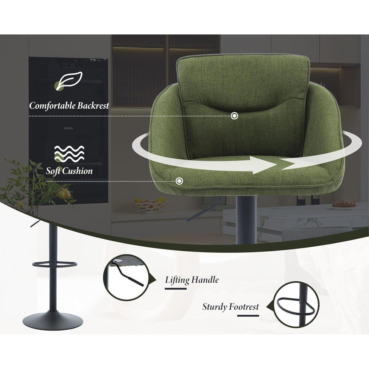 Verstellbarer Barhocker mit Fußstütze – 2er Set, Grün