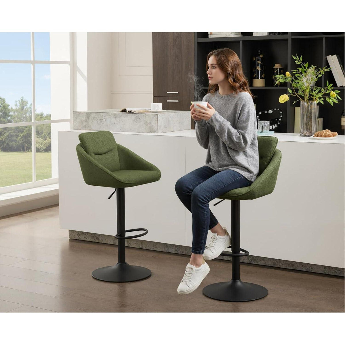 Verstellbarer Barhocker mit Fußstütze – 2er Set, Grün