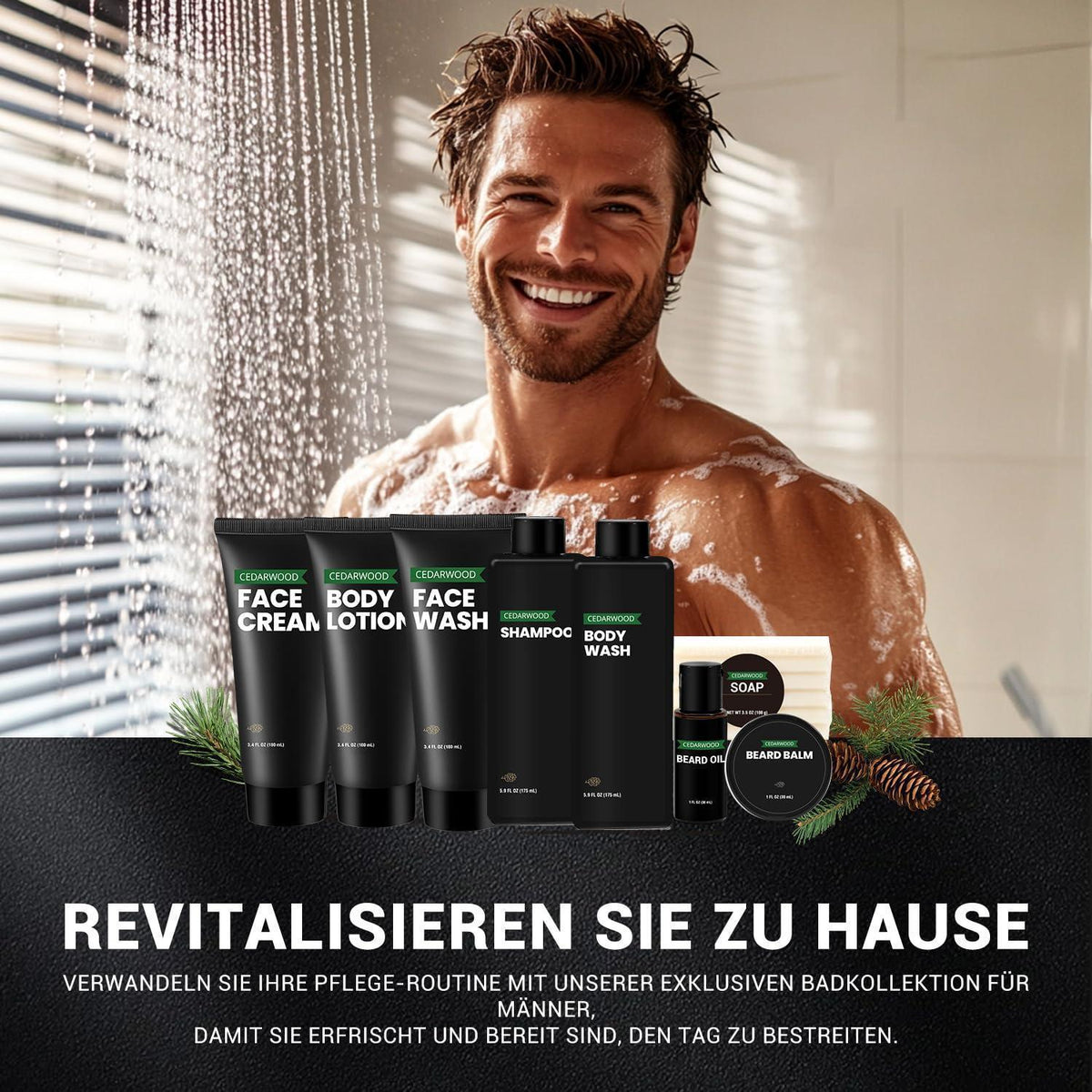 Herren Duschset 10tlg. | Bartpflege & SPA Geschenkset Zedernholz