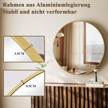 Runder Wandspiegel 106cm mit Gold Aluminiumrahmen