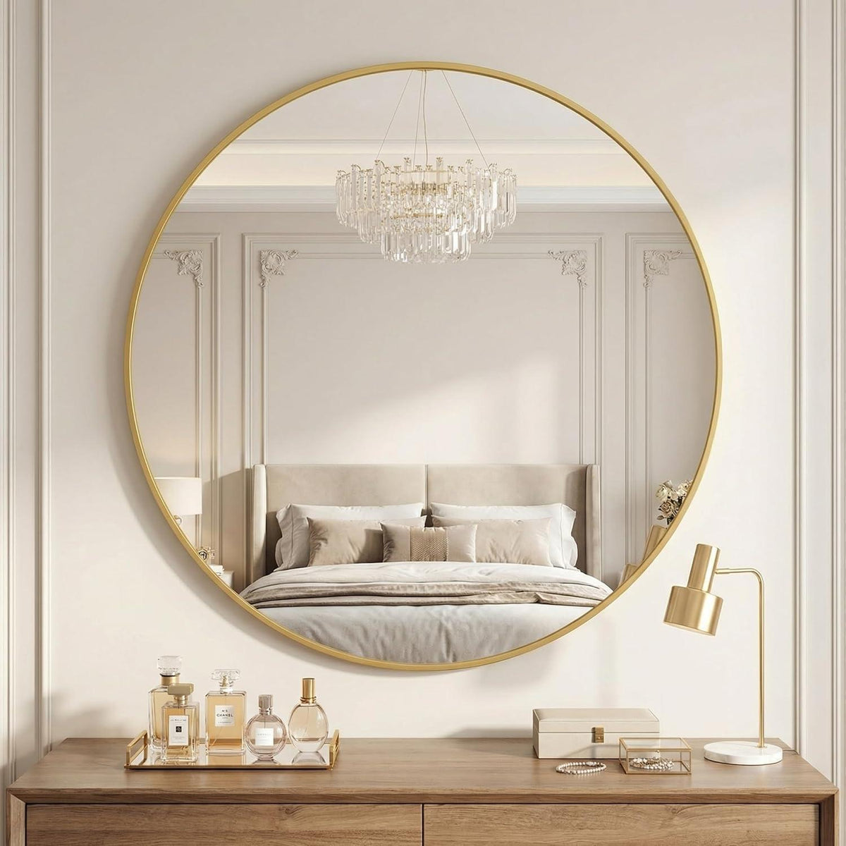 Runder Wandspiegel 106cm mit Gold Aluminiumrahmen