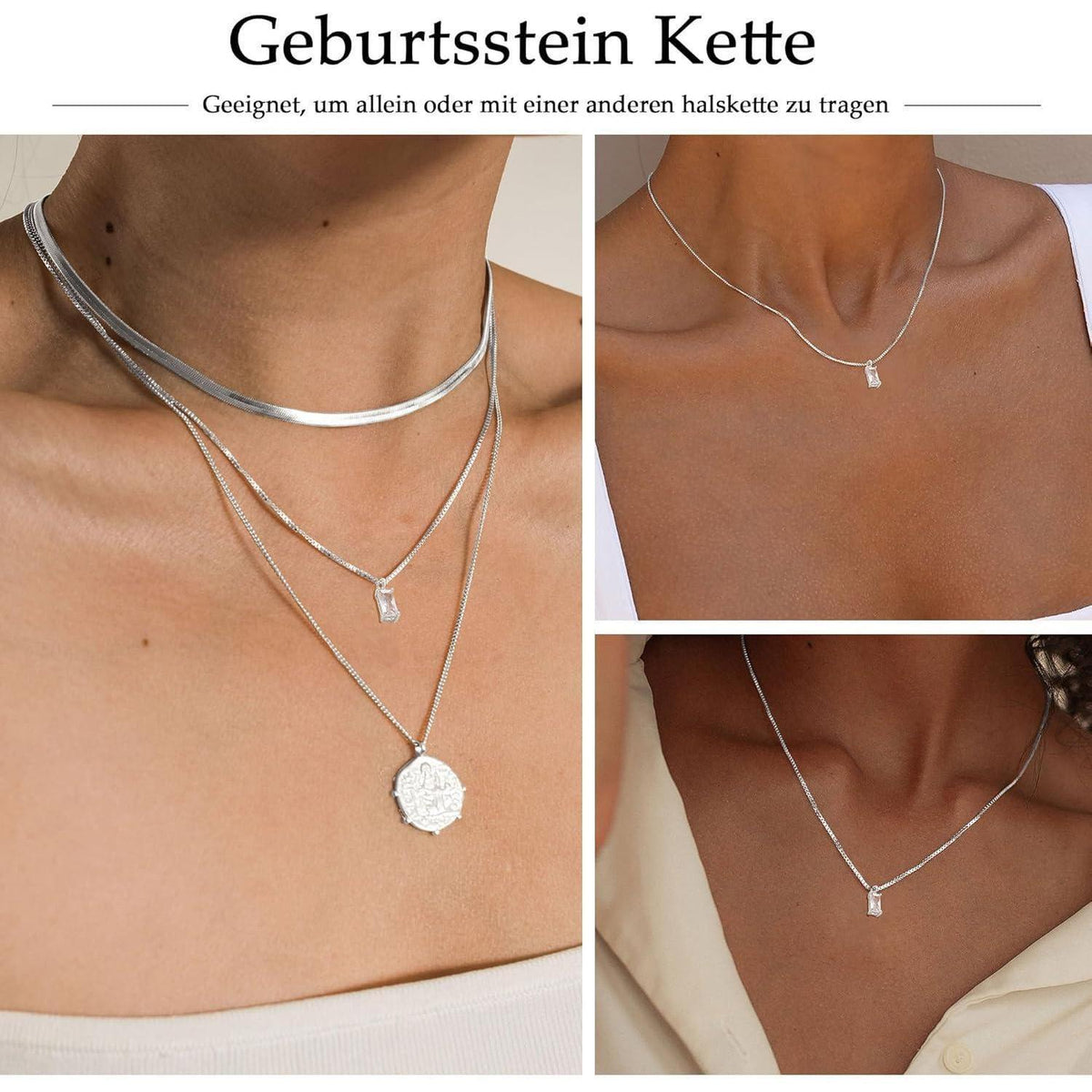 Kette Damen vergoldet/925 Silber mit Geburtsstein April