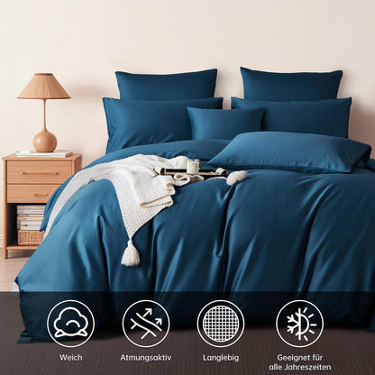Satin Bettwäsche Set 200x200 cm Petrol Blau Mako Baumwolle