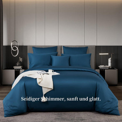 Satin Bettwäsche Set 200x200 cm Petrol Blau Mako Baumwolle