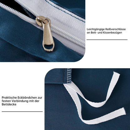 Satin Bettwäsche Set 200x200 cm Petrol Blau Mako Baumwolle