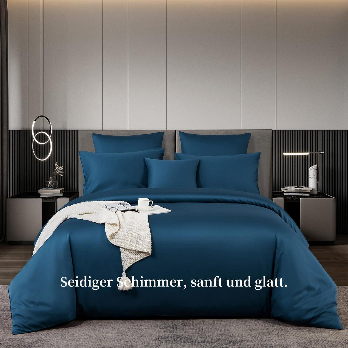 Satin Bettwäsche Set 220x240 cm Petrol Blau Mako Baumwolle