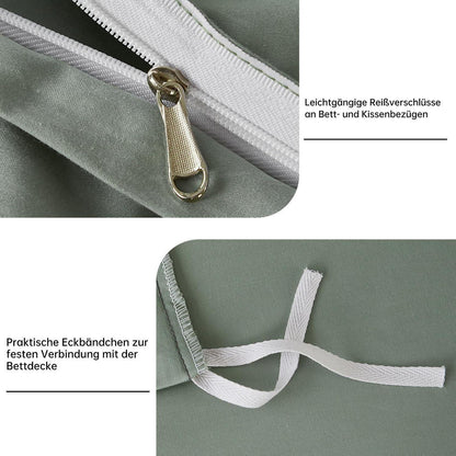 Satin Bettwäsche Set 200x220 cm Baumwolle Grün Salbeigrün