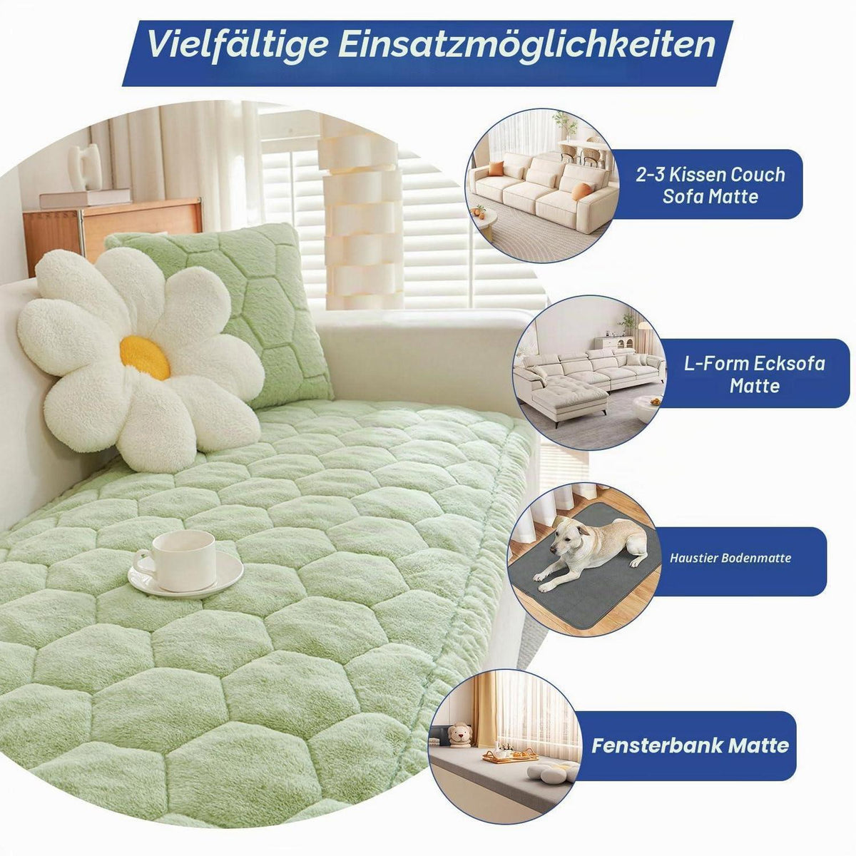 Rutschfester Sofaüberzug Grün 70x210cm – Dicke Flanellqualität