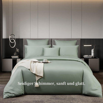 Satin Bettwäsche Set 220x240 cm, Grün Salbeigrün, Baumwolle