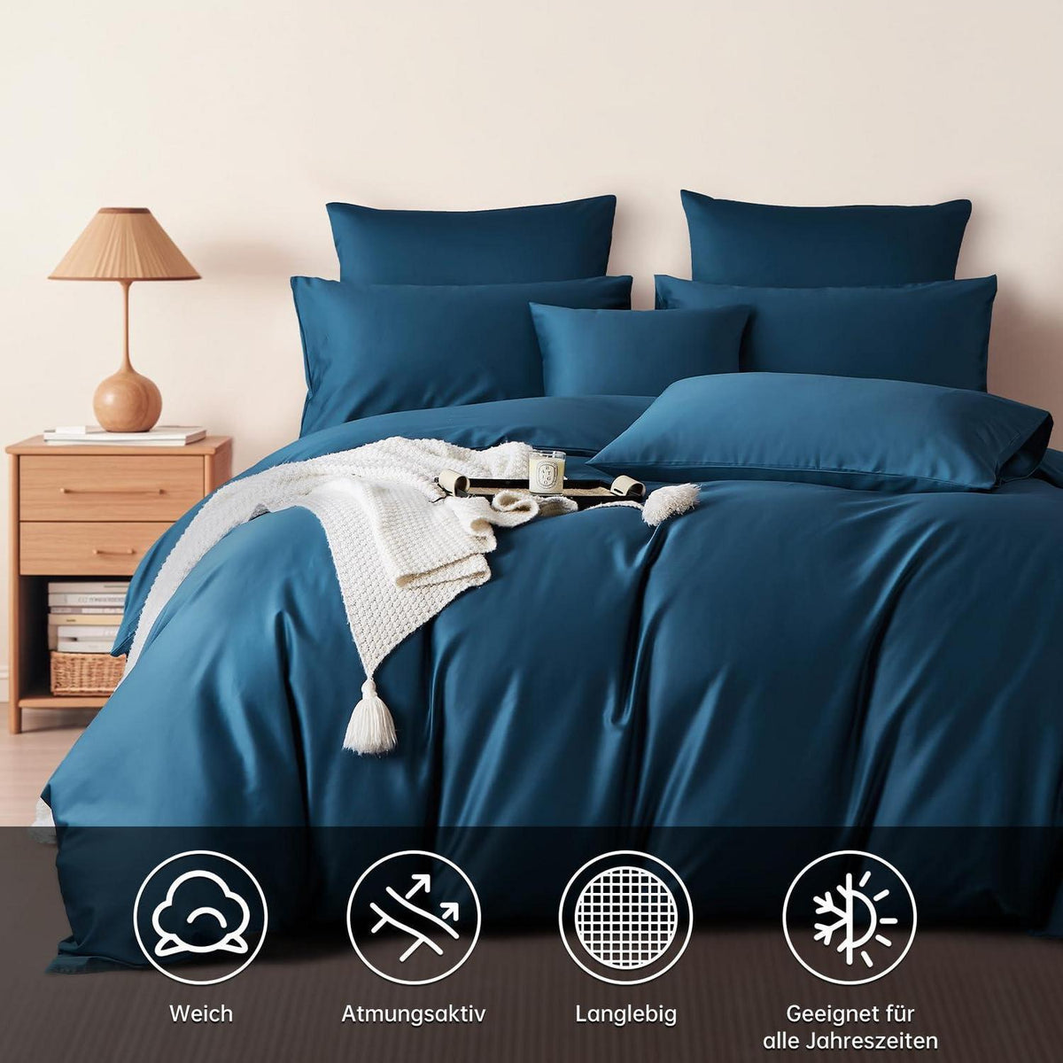 Satin Bettwäsche Set 200x220 cm Petrol Blau Mako Baumwolle