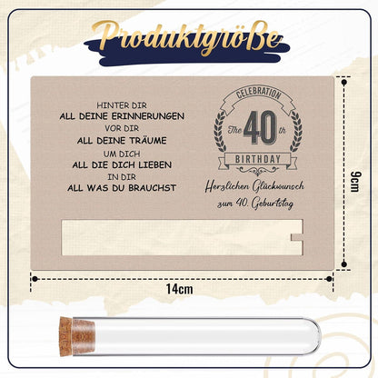 Geldgeschenk 40. Geburtstag mit Reagenzglas & Holzkarte