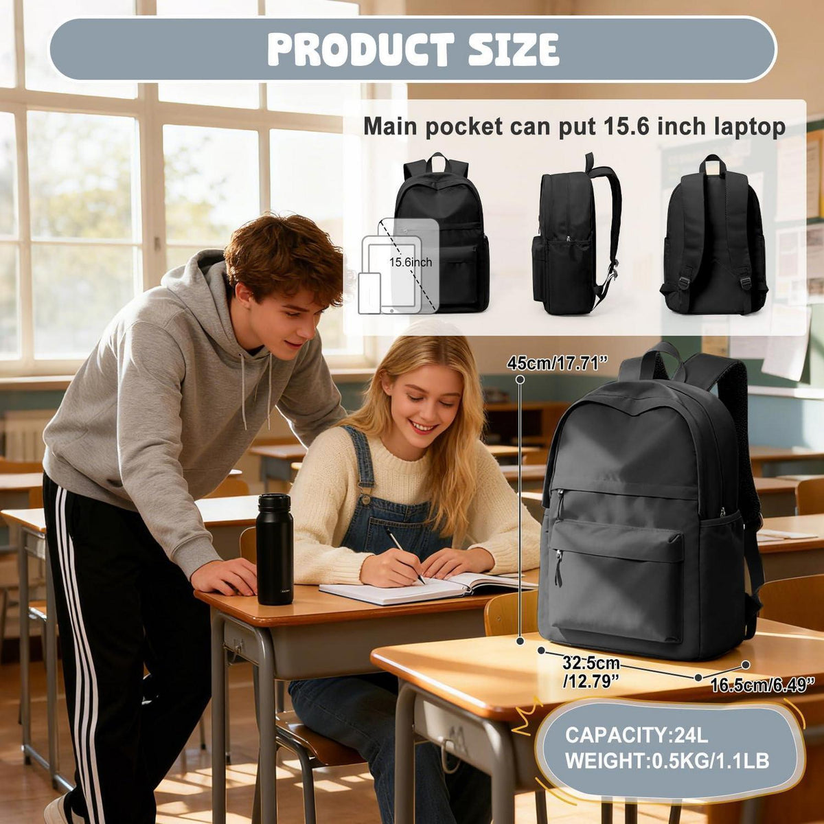 Schulrucksack Mädchen Schwarz – Laptopfach & Diebstahlschutz