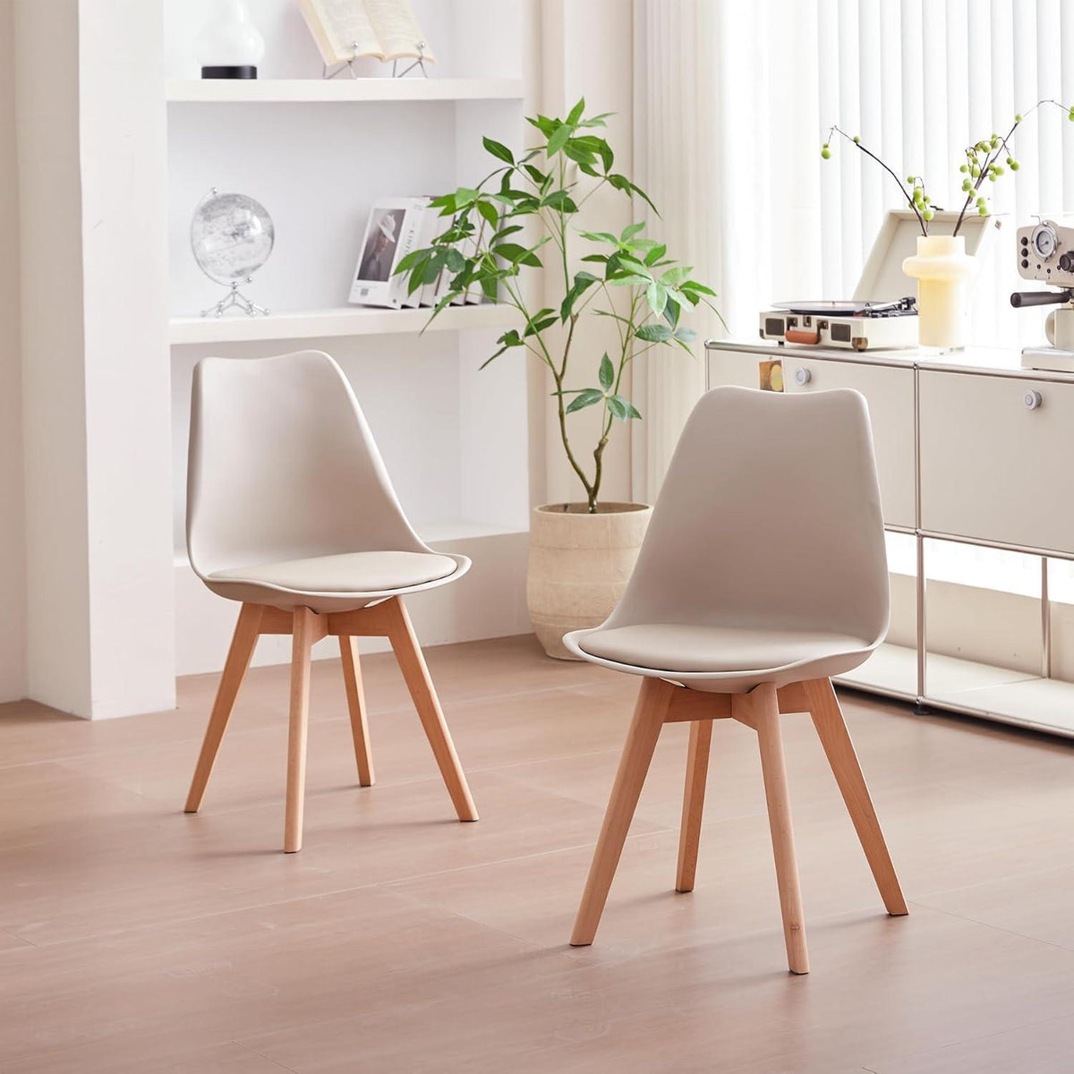 2er-Set Esszimmerstühle Modern, Khaki, Buchenbeine