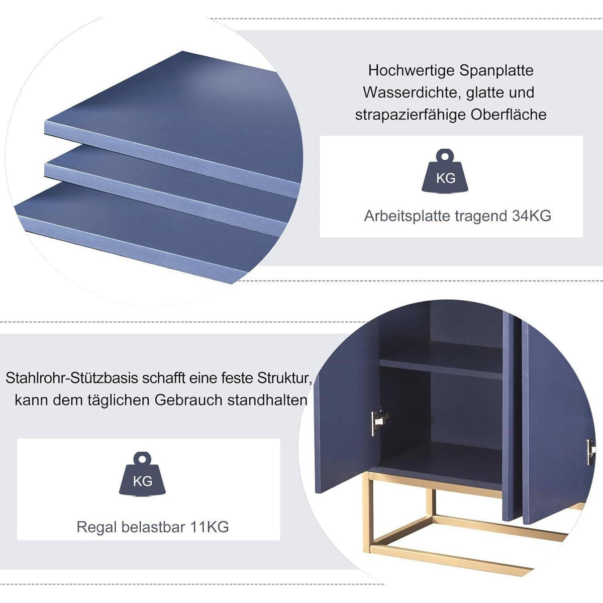 Modernes Sideboard mit 4 Türen – Blau, Minimalistisch & Vielseitig