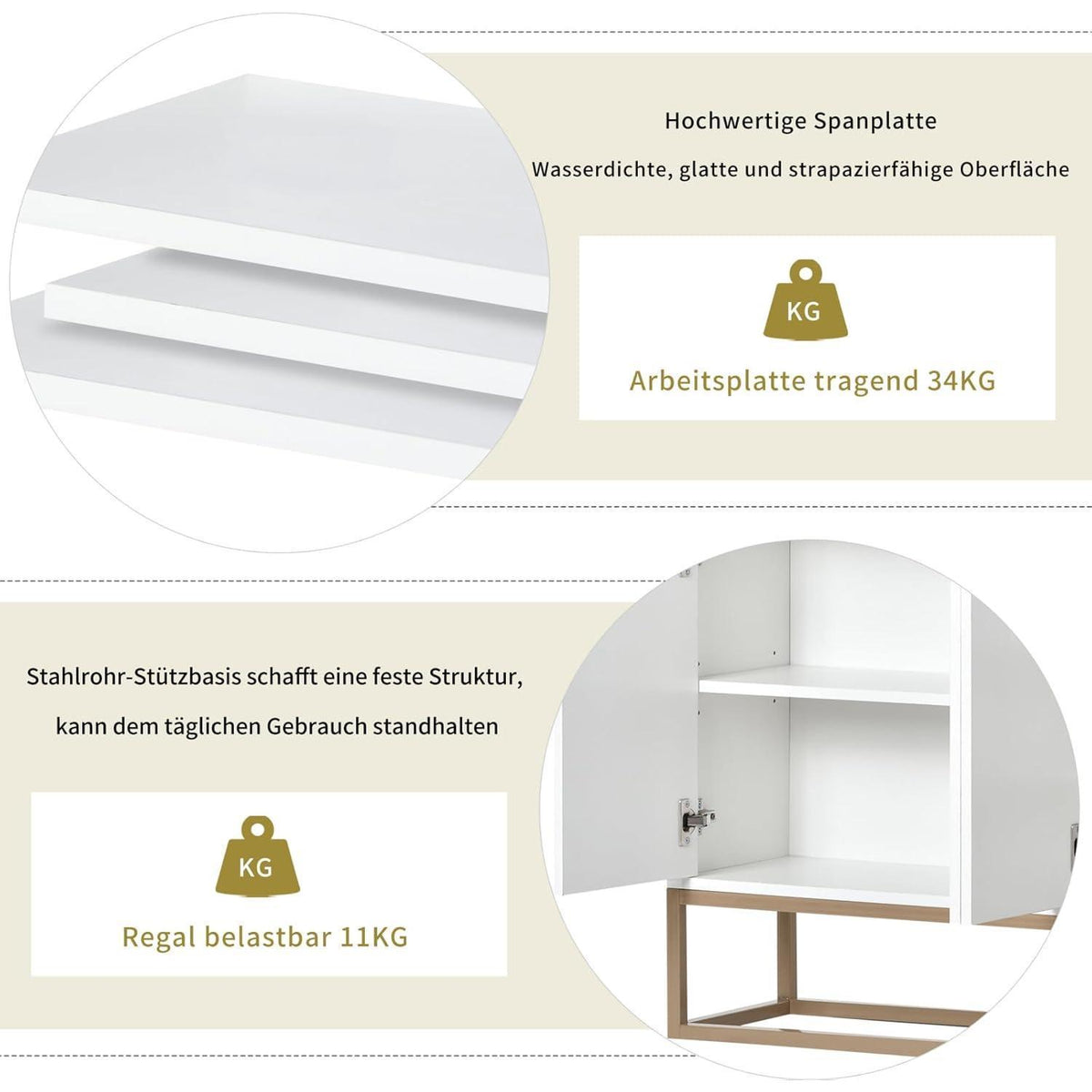 Modernes Sideboard mit 4 Türen – Weißes Wohnzimmerbuffet