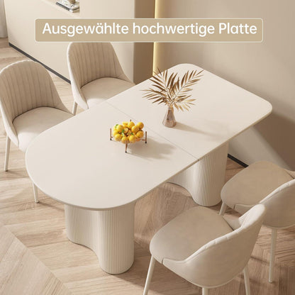 Moderner Esstisch Weiß mit 4 Polsterstühlen – Esszimmer Set 140cm