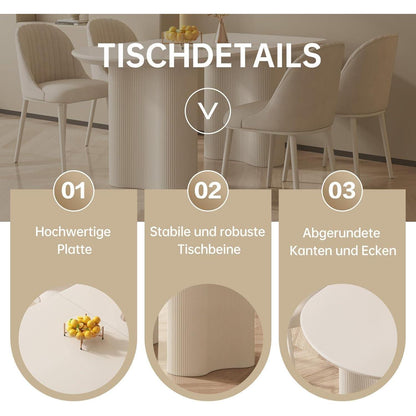 Moderner Esstisch Weiß mit 4 Polsterstühlen – Esszimmer Set 140cm