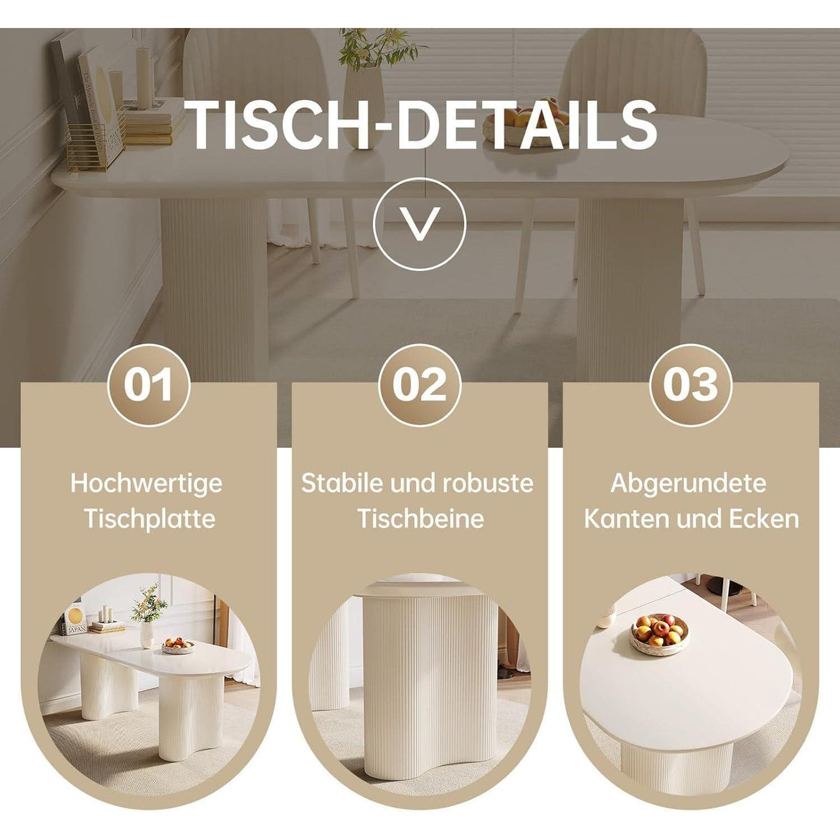 Moderner Esstisch Weiß mit 4 Polsterstühlen – 160cm Esszimmer Set