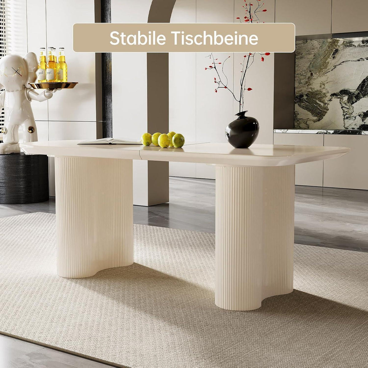 Moderner Esstisch Weiß mit 4 Polsterstühlen – Esszimmer Set 180cm