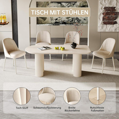 Moderner Esstisch Weiß mit 4 Polsterstühlen – Esszimmer Set 180cm