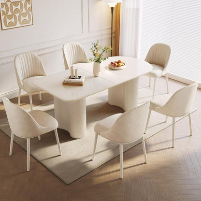Moderner Esstisch Weiß mit 6 Polsterstühlen – Esszimmer Set 160cm