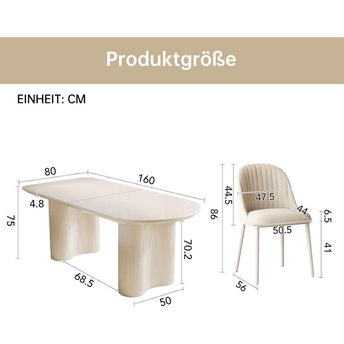 Moderner Esstisch Weiß mit 6 Polsterstühlen – Esszimmer Set 160cm