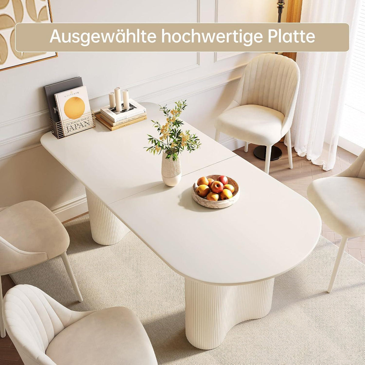 Moderner Esstisch Weiß mit 6 Polsterstühlen – Esszimmer Set 160cm