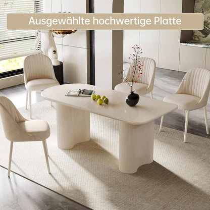 Moderner Esstisch Weiß mit 6 Polsterstühlen – Esszimmer Set 180cm