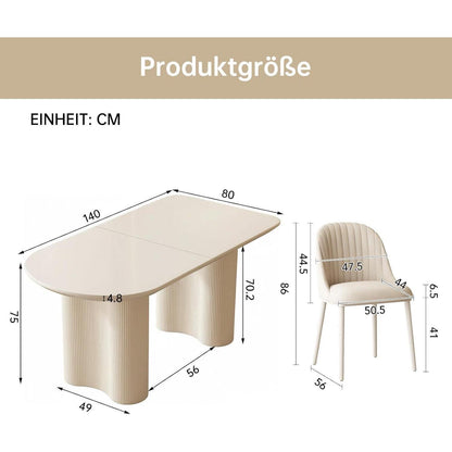 Moderner Esstisch Weiß mit 6 Polsterstühlen – Esszimmer Set 140cm