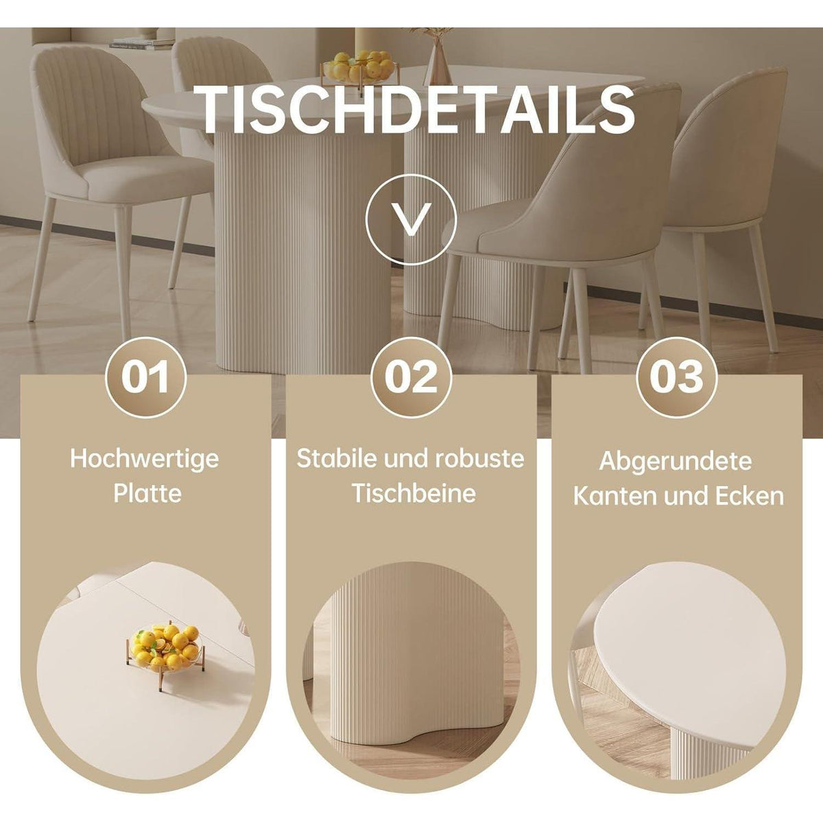 Moderner Esstisch Weiß mit 6 Polsterstühlen – Esszimmer Set 140cm