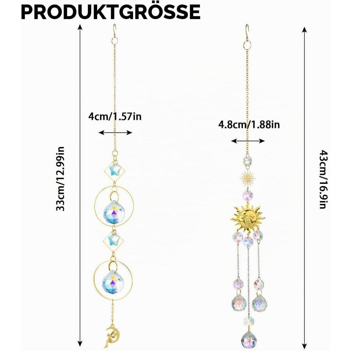 Kristall Windspiel mit Sonnen-Mond-Prismen – Regenbogen Sonnenfänger
