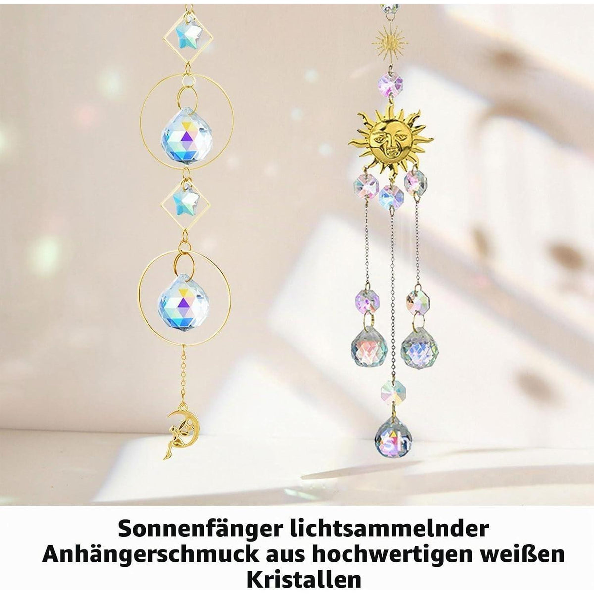 Kristall Windspiel mit Sonnen-Mond-Prismen – Regenbogen Sonnenfänger