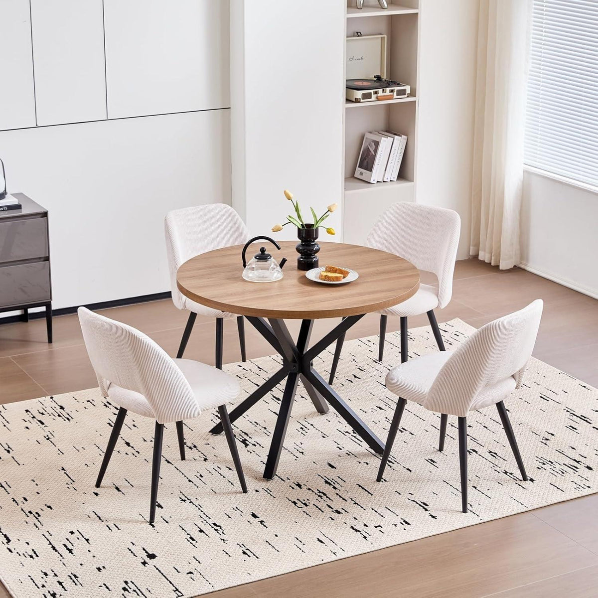 4er-Set Esszimmerstühle mit Cordbezug, Beige