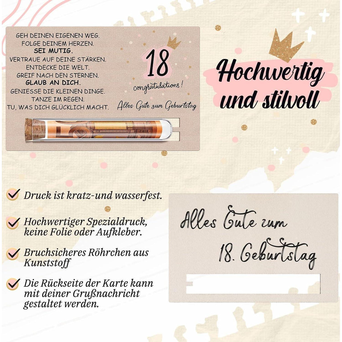 18. Geburtstag Geschenkset mit Reagenzglas & Holzkarte