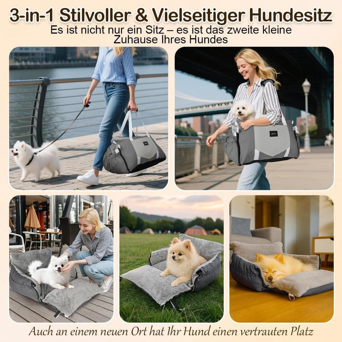 3-in-1 Hundesitz Auto & Reisebett – Komfort & Sicherheit für kleine Hunde
