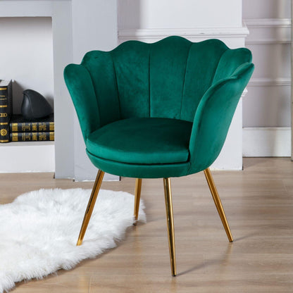 Samt-Armlehnstuhl mit Muscheldesign – Grüner Loungesessel